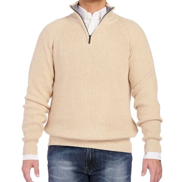 NWT Jeremy Argyle Oatmeal Ribbed Wool Blend Half Zip Size XXL - Picture 1 of 13